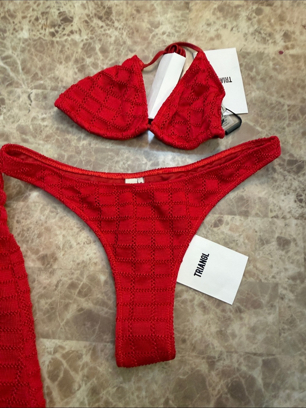 triangl swimwear Red Crochet Triangle Bikini Set with Cover-Up - Picture 6 of 9
